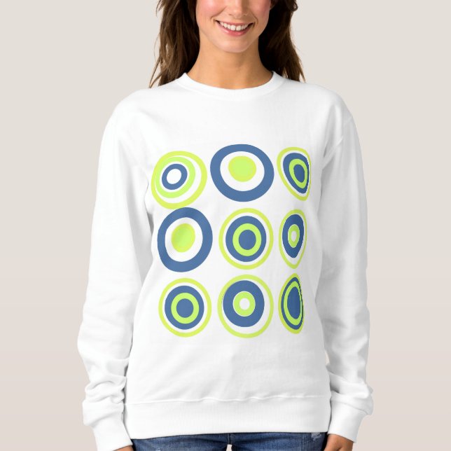 Retro Circles Lime Pea Grönt Teal on White T Shirt (Framsida)