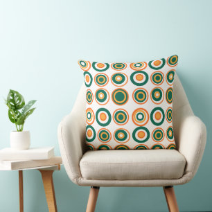 Retro Circles Orange Flaska Grönt On White Kudde