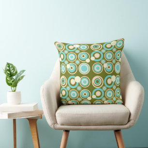 Retro Circles Party Dusty Olive Turquise Cream Kudde