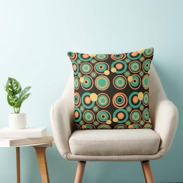 Retro Circles Party Orange Teal Black Kudde (Stol)