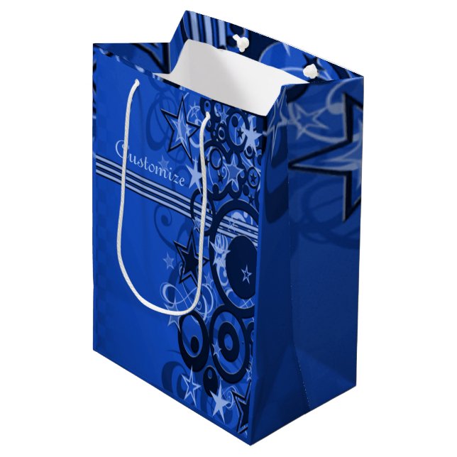 Retro Circles & Stars Blue Gift Bag (Framsidan Vinklad)