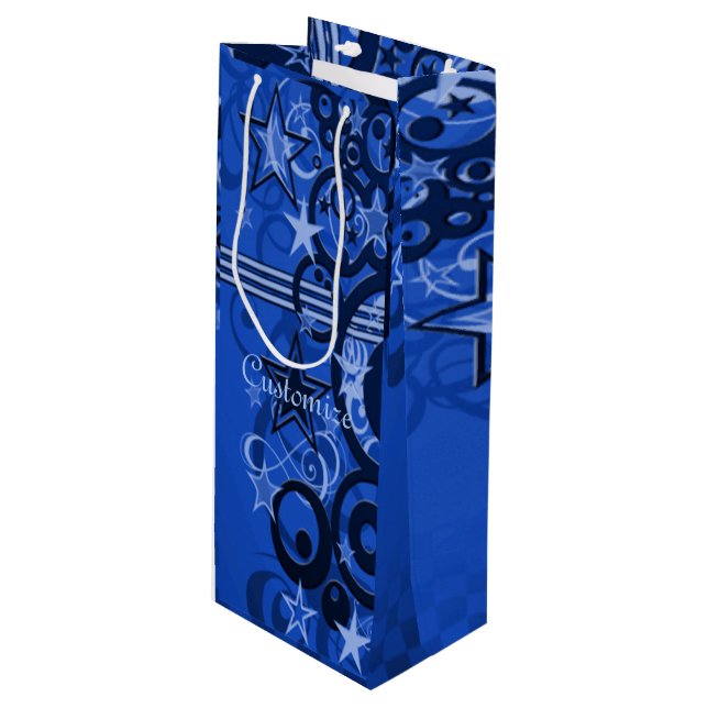 Retro Circles & Stars Blue Vin Gift Bag (Framsidan Vinklad)