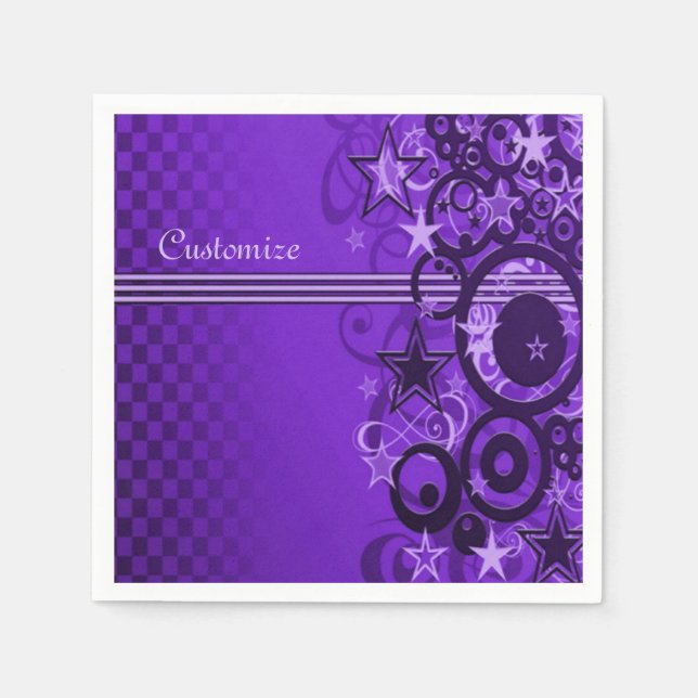 Retro Circles & Stars Lila Napkins Pappersservett (Framsidan)