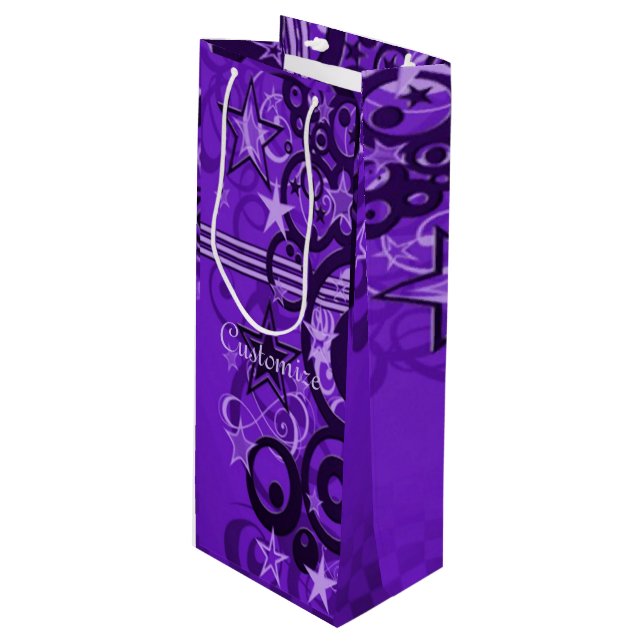 Retro Circles & Stars Lila Vin Gift Bag (Framsidan Vinklad)