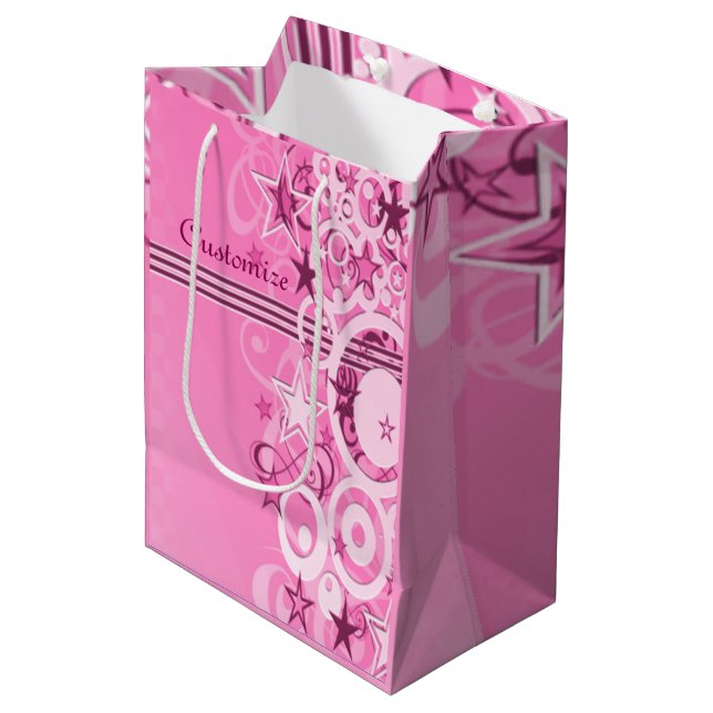 Retro Circles & Stars Rosa Gift Bag (Framsidan Vinklad)