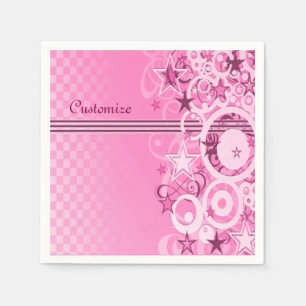 Retro Circles & Stars Rosa Napkins Pappersservett