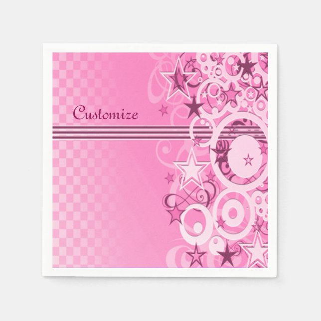 Retro Circles & Stars Rosa Napkins Pappersservett (Framsidan)