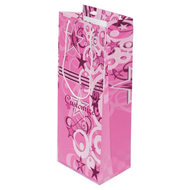 Retro Circles & Stars Rosa Vin Gift Bag (Framsidan Vinklad)