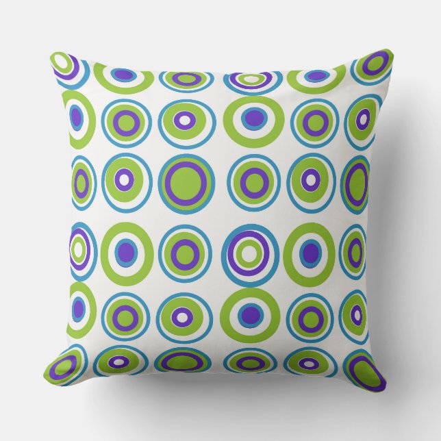 Retro Circles Teal Lila Grönt on White Kudde (Framsida)
