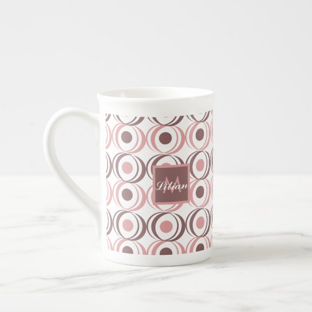 Retro Circular Earthy Tone Rosa Monogrammed Benporslin Mugg (Vänster)