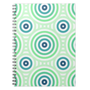 Retro Circular Geometric Mönster i Grönt och blå Anteckningsbok