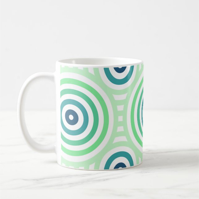 Retro Circular Geometric Mönster i Grönt och blå Kaffemugg (Vänster)