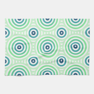 Retro Circular Geometric Mönster i Grönt och blå Kökshandduk