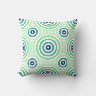 Retro Circular Geometric Mönster i Grönt och blå Kudde