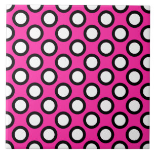 Retro cirklade punkter, fuchsia, svart och vitt kakelplatta