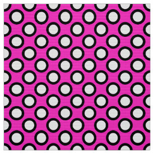 Retro cirklade punkter, fuchsia, svart och vitt tyg