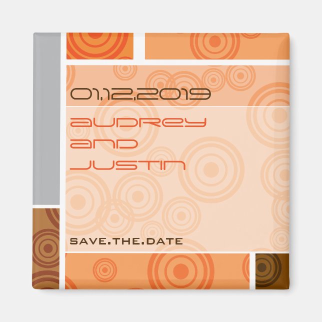 Retro cirklar kvarterorangespara datum magneter (Framsidan)