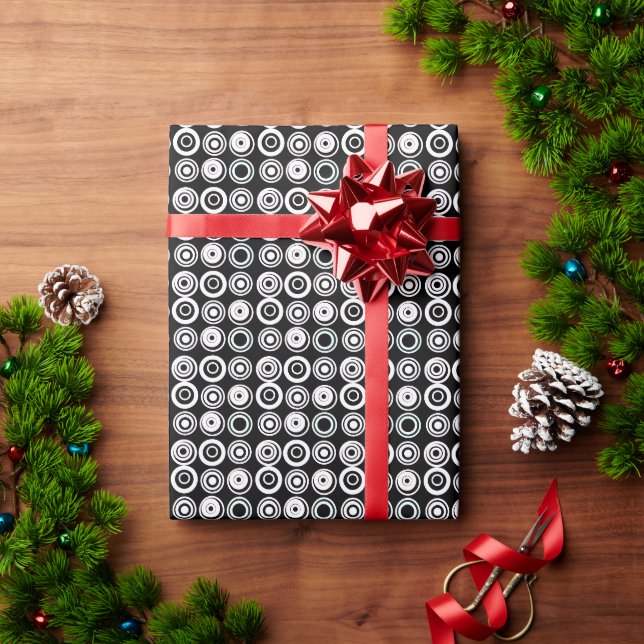 Retro cirklar svart vitt presentpapper (Julgåva)