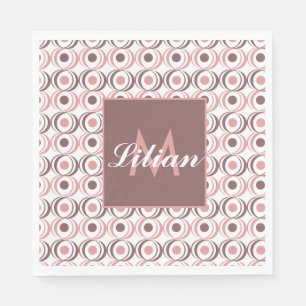 Retro Cirkulär Jordnära Ton Rosa Monogram     Pappersservett