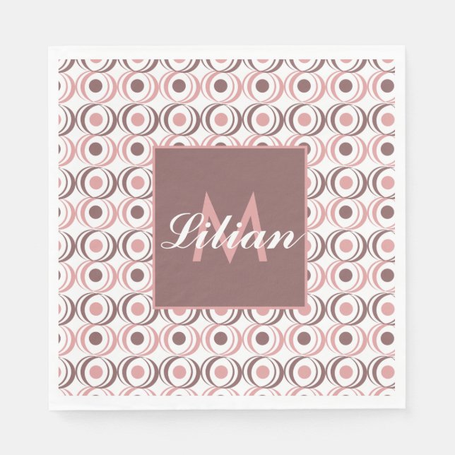 Retro Cirkulär Jordnära Ton Rosa Monogram     Pappersservett (Framsidan)