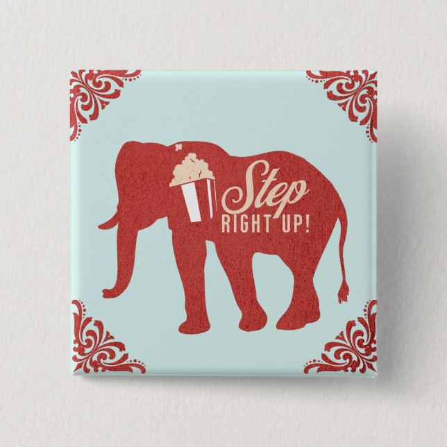 Retro Cirkus Elefant Popcorn Födelsedagsfest    Knapp (Framsida)