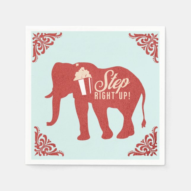 Retro Cirkus Elefant Popcorn Födelsedagsfest Pappersservett (Framsidan)