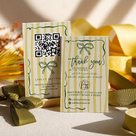 Retro Citrus Green Bow Logo QR Thank You Order Visitkort