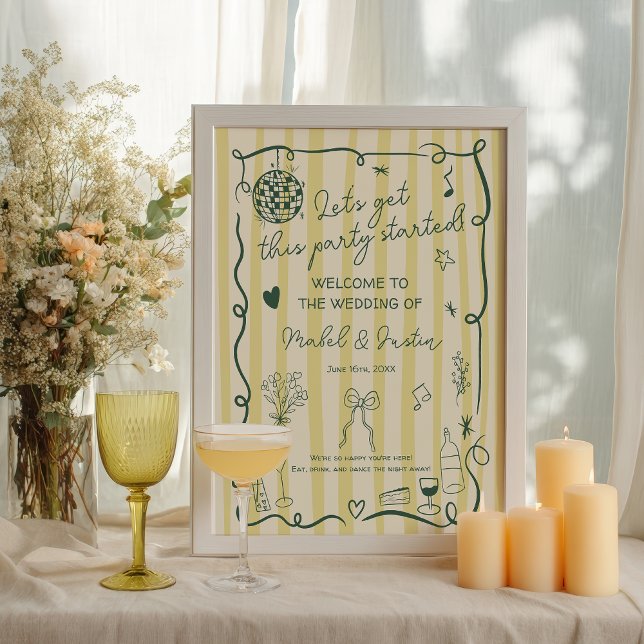 Retro Citrus Gul Bröllopsvälkomstskylt Handritad Poster (Retro Citrus Yellow Hand drawn Wedding Welcome Poster)