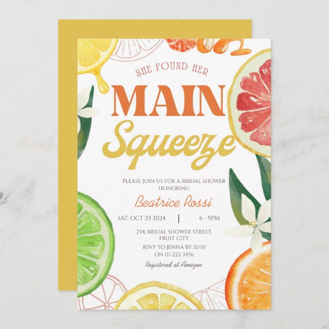Retro Citrus Main Squeeze Summer Möhippa Inbjudningar (Fram/baksida)