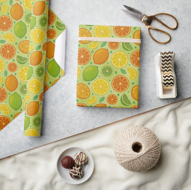 Retro Citrus Pop Art Gift Wrap Presentpapper (Hantverk)