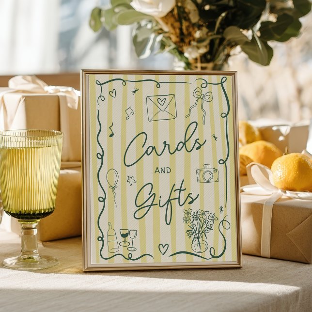 Retro citrusgröna handritade kort gåva bröllop poster (Retro citrus green hand drawn cards gift wedding poster)
