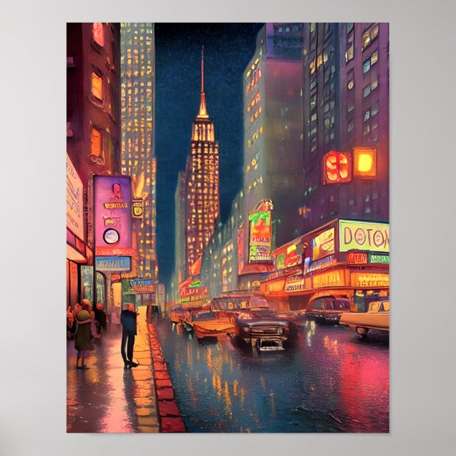 Retro City Street Ljus Urban Art Poster (Framsidan)