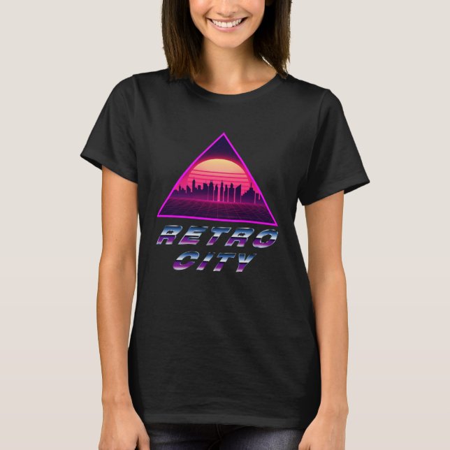 Retro City Synthwave Vaporwave 80-tals Nostalgi Ne T Shirt (Framsida)