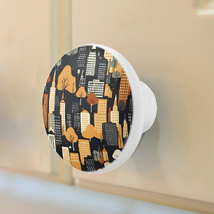 Retro Cityscape Black Tan Rust Knopp