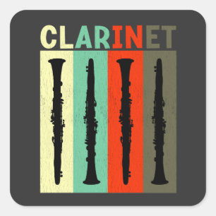 Retro Clarinet Fyrkantigt Klistermärke