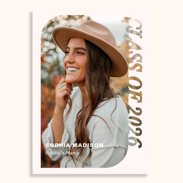 Retro Class Of 2026 Photo Minimalist Pink Inbjudningar (Skapare uppladdad)