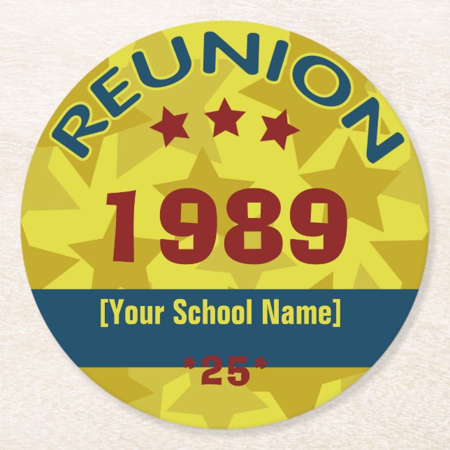 Retro Class Reunion with Stars add text Underlägg Papper Rund (Framsidan)