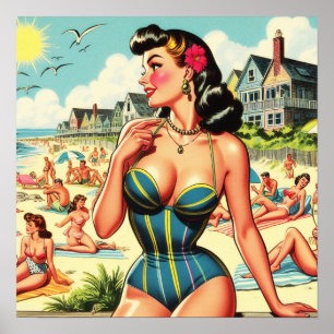 Retro Classic Beach Pin Up Poster