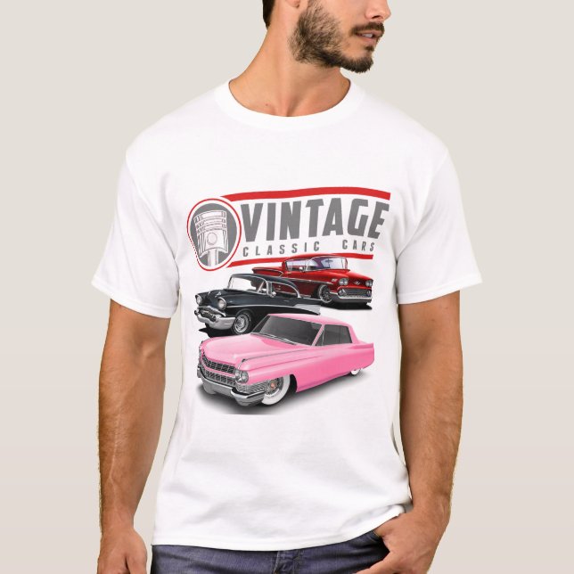 Retro Classic Cars T Shirt (Framsida)
