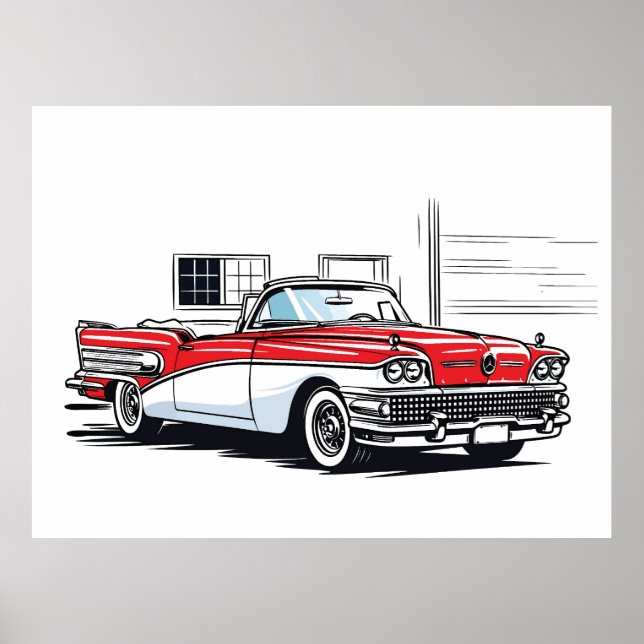 Retro Classic Convertible Side Pop Art Poster (Framsidan)