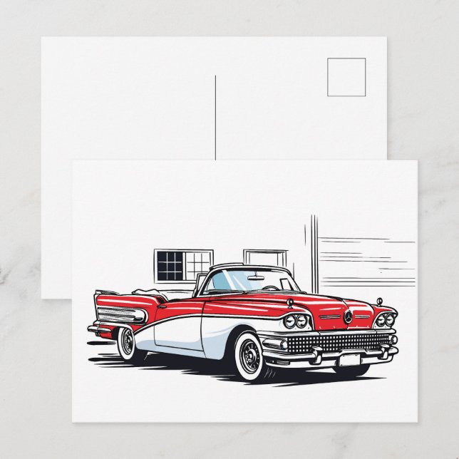 Retro Classic Convertible Side Pop Art Vykort (Fram/baksida)