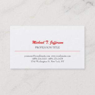 Retro Classic Elegant Plain Simple Red White Visitkort