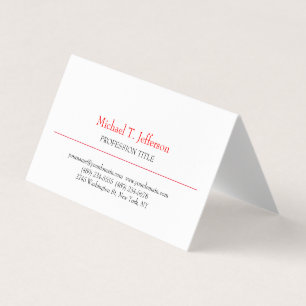 Retro Classic Elegant Plain Simple Red White Visitkort
