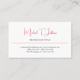 Retro Classic Elegant Plain Simple Red White Visitkort