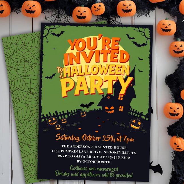 Retro Classic Haunted Graveyard Halloween fest Inbjudningar (Retro Classic Haunted Graveyard Halloween Party Invitation)