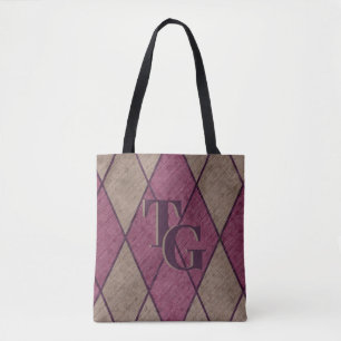 Retro Classic Lila Diamond Argyle Monogram Tygkasse