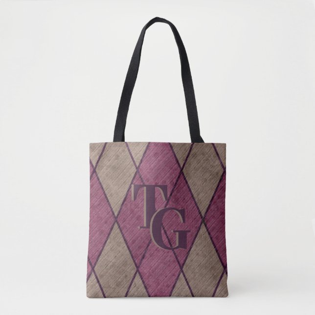 Retro Classic Lila Diamond Argyle Monogram Tygkasse (Framsida)