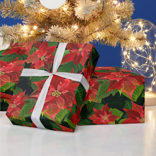 Retro Classic Poinsettia jul - Helgdag Gift Presentpapper (Helgdagar)