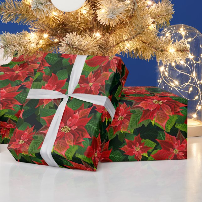 Retro Classic Poinsettia jul - Helgdag Gift Presentpapper (Helgdagar)