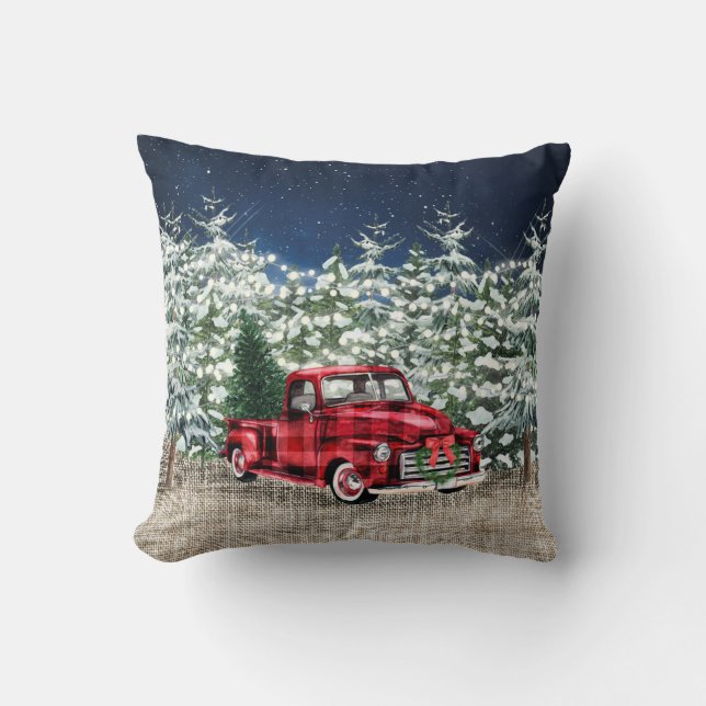Retro Classic Rustic-julgranen Red Lastbil Kudde (Framsida)
